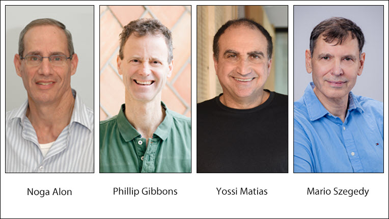 2019 ACM Paris Kanellakis Award recipients Noga Alon, Phillip Gibbons, Yossi Matias, and Mario Szegedy