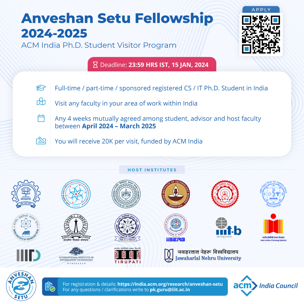 ACM India Anveshan Setu 2025 Fellowships. PhD Student Visitor Program